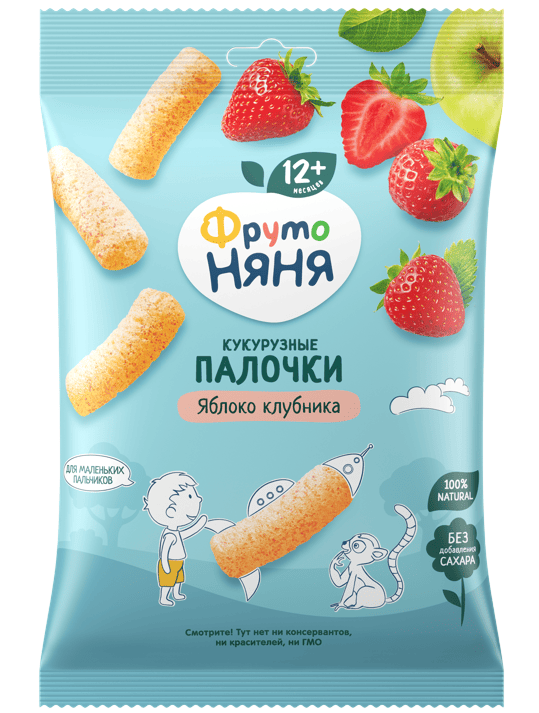 ПАЛОЧКИ КУКУРУЗНЫЕ ФРУТОНЯНЯ 20Г ЯБЛОКО КЛУБНИКА Д/П