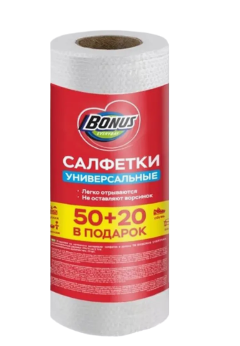 САЛФЕТКИ БОНУС 50+20ШТ ВИСКОЗНЫЕ В РУЛОНЕ