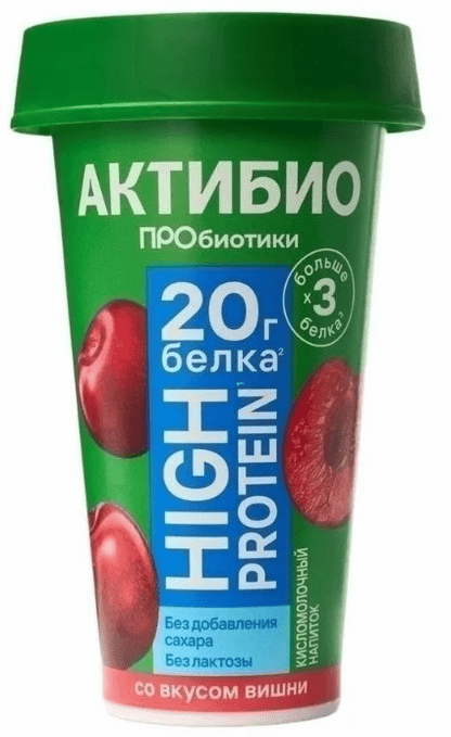 НАПИТОК АКТИБИО 190Г 1,5% СО ВКУСОМ ВИШНИ ВЫСОКОБЕЛК Б/ЛАКТОЗЫ КИСЛОМОЛОЧНЫЙ