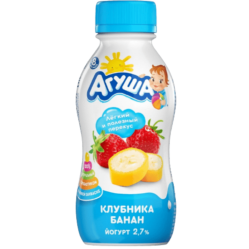 ЙОГУРТ ПИТ АГУША 2,7% 180Г С КЛУБНИКОЙ И БАНАНОМ ФРУКТОВЫЙ С 8 МЕС