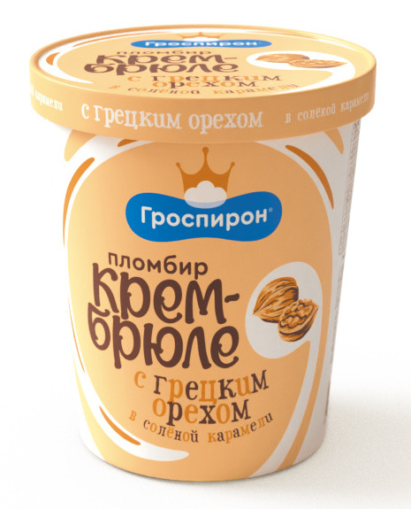 МОРОЖЕНОЕ ГРОСПИРОН 410Г ПЛОМБИР КРЕМ-БРЮЛЕ С ГРЕЦКИМ ОРЕХОМ КАРАМ В ВЕДРЕ БУМАЖ