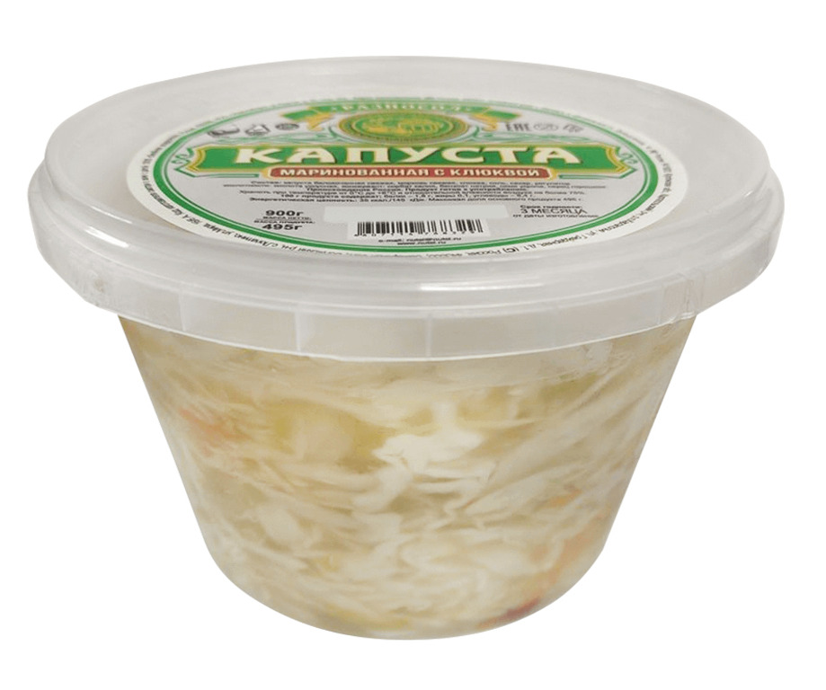 КАПУСТА РАЗНОСОЛ 900Г МАРИНОВАННАЯ С КЛЮКВОЙ ПЛ/БАН