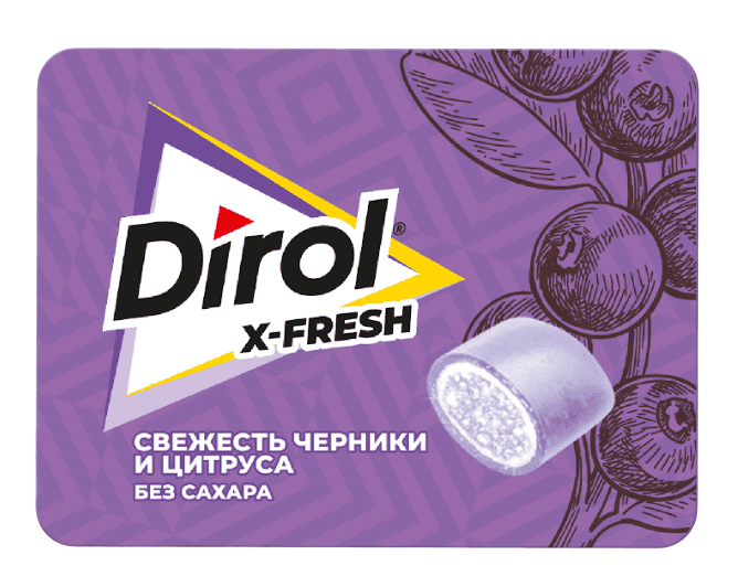 РЕЗИНКА ЖЕВАТЕЛЬНАЯ ДИРОЛ Х-ФРЕШ 16Г СВЕЖЕСТЬ ЧЕРНИКИ И ЦИТРУСА