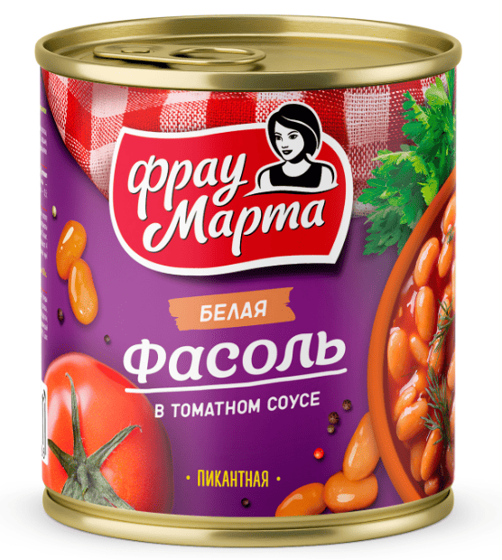 ФАСОЛЬ ФРАУ МАРТА 310Г БЕЛАЯ В ТОМАТНОМ СОУСЕ ПИКАНТНАЯ ЖБ КЛЮЧ