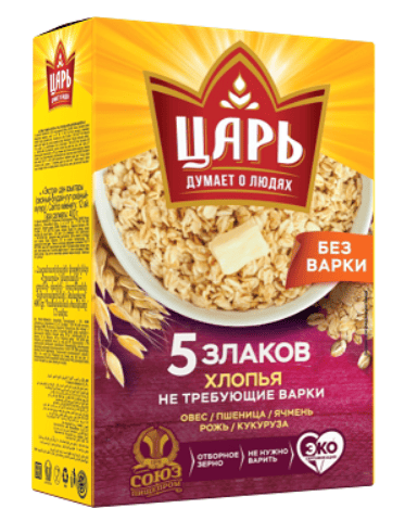 ХЛОПЬЯ ЦАРЬ 400Г 5 ЗЛАКОВ НЕ ТРЕБУЮЩИЕ ВАРКИ ТВ/УП