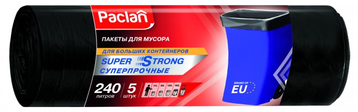 ПАКЕТЫ Д/МУСОРА ПАКЛАН СУПЕР СТРОНГ 240Л 5ШТ СУПЕРПРОЧНЫЕ