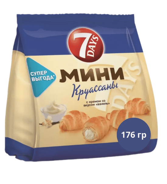 КРУАССАНЫ 7 ДНЕЙ 176Г С КРЕМОМ СО ВКУСОМ ВАНИЛЬ МИНИ