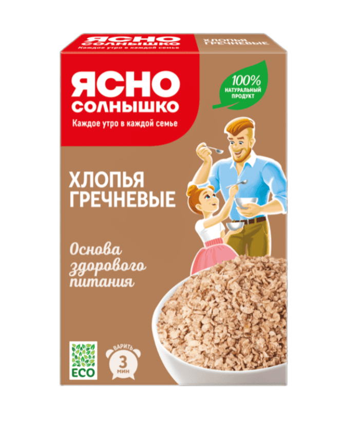 ХЛОПЬЯ ЯСНО СОЛНЫШКО 375Г ГРЕЧНЕВЫЕ ТРЕБ ВАРКИ Т/УП