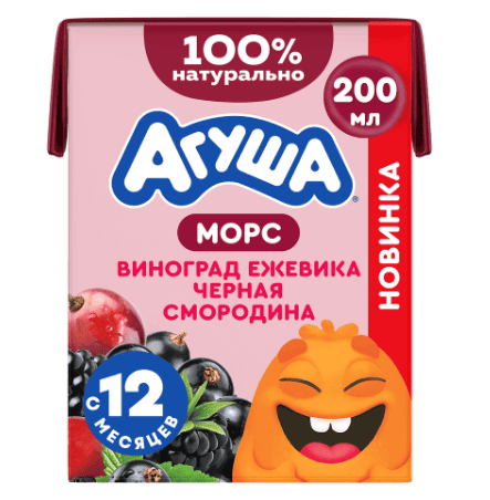 МОРС АГУША 200МЛ ИЗ ВИНОГРАДА ЕЖЕВИКИ И ЧЕРНОЙ СМОРОДИНЫ ТБА