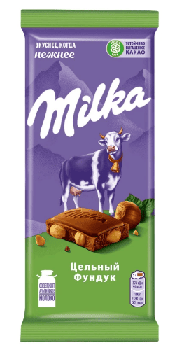 ШОКОЛАД МИЛКА 80Г МОЛОЧНЫЙ С ЦЕЛЬНЫМ ФУНДУКОМ
