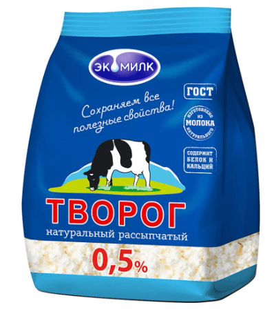 ТВОРОГ ЭКОМИЛК 0,5% 280Г ОБЕЗЖИРЕННЫЙ РАССЫПЧАТЫЙ ПАКЕТ