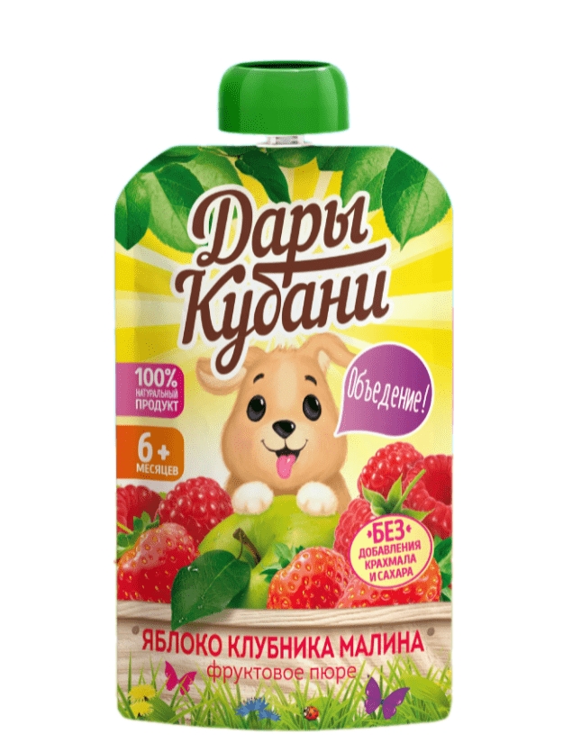 ПЮРЕ ДАРЫ КУБАНИ 90Г ЯБЛОКО КЛУБНИКА МАЛИНА Д/П