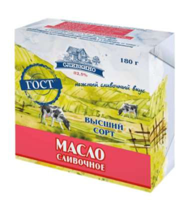 МАСЛО СЛАДКО-СЛИВОЧНОЕ СЛИВКИНО ТРАДИЦИОННОЕ 82,5% 180Г НЕСОЛЕНОЕ ГОСТ ФОЛ