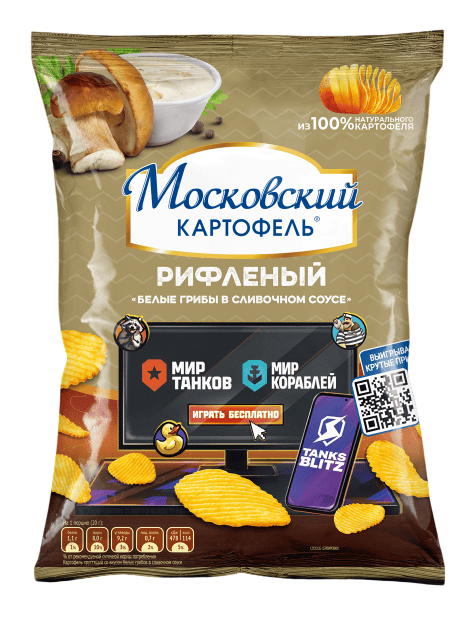 КАРТОФЕЛЬ ХРУСТЯЩИЙ МОСКОВСКИЙ КАРТОФЕЛЬ 120Г РИФЛ СО ВКУС БЕЛ ГРИБ В СЛИВ СОУСЕ