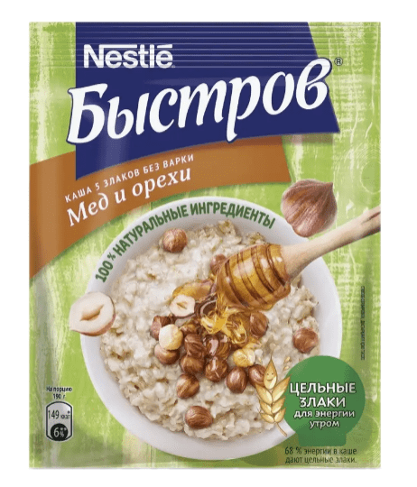 ХЛОПЬЯ БЫСТРОВ 40Г 5 ЗЛАКОВ С МЕДОМ И ОРЕХАМИ БЕЗ ВАРКИ
