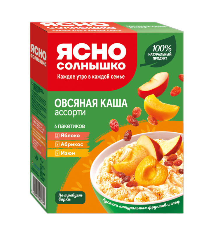 КАША ЯСНО СОЛНЫШКО 270Г 6*45Г ОВСЯНАЯ АССОРТИ №3 БЕЗ МОЛОКА