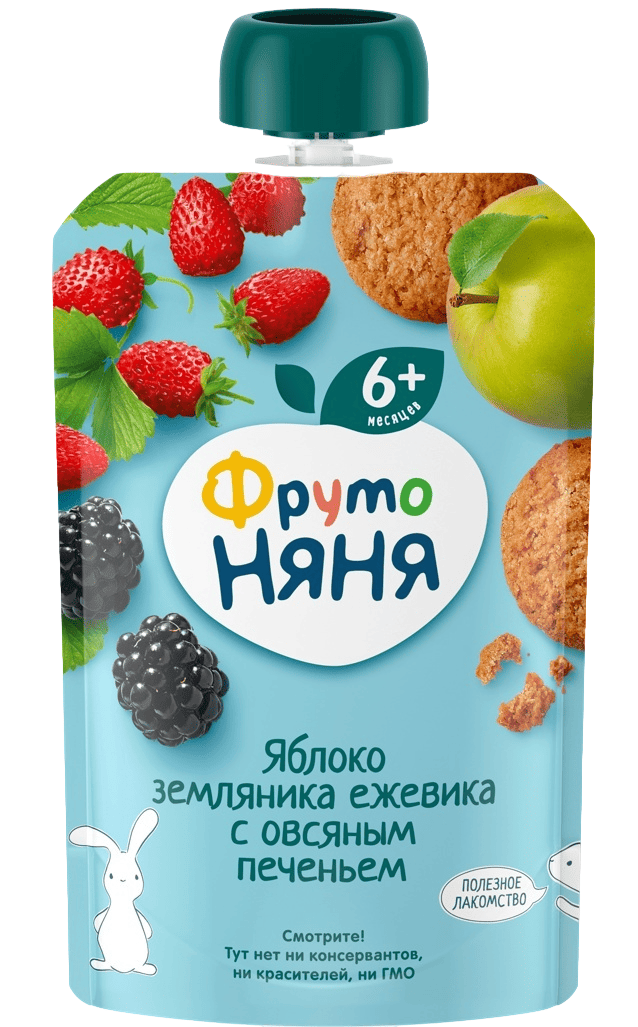 ПЮРЕ ФРУТОНЯНЯ 90Г ЯБЛОКО ЗЕМЛЯНИКА ЕЖЕВИКА С ОВСЯННЫМ ПЕЧЕНЬЕМ М/У