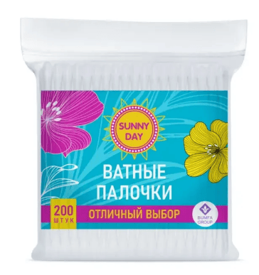ПАЛОЧКИ ВАТНЫЕ САННИ ДЭЙ 200ШТ ПАКЕТ