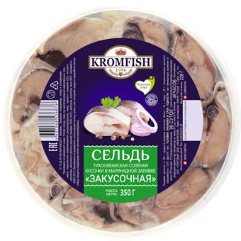 ПРЕСЕРВЫ РЫБ ОМСК КРОМФИШ ЗАКУСОЧНАЯ 350Г СЕЛЬДЬ ТИХООКЕАН КУС В МАРИНАД ЗАЛИВ
