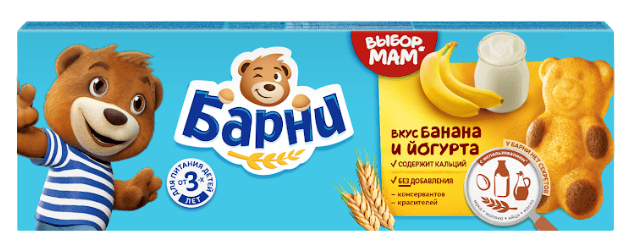 ПИРОЖНОЕ МЕДВЕЖОНОК БАРНИ 150Г С БАНАНОВО ЙОГУРТОВОЙ НАЧИНКОЙ