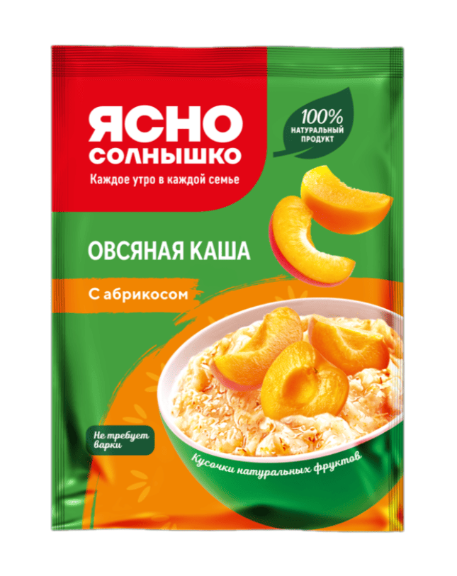 КАША ЯСНО СОЛНЫШКО 45Г ОВСЯНАЯ С АБРИКОСОМ БЕЗ МОЛОКА