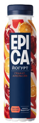 ЙОГУРТ ЭПИКА 260Г ПИТЬЕВОЙ ГРАНАТ АПЕЛЬСИН 2,5% ПЭТ