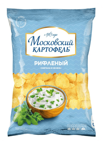 КАРТОФЕЛЬ ХРУСТЯЩИЙ МОСКОВСКИЙ КАРТОФЕЛЬ 120Г РИФЛЕНЫЙ СО ВКУС СМЕТАНЫ И ЗЕЛЕНИ