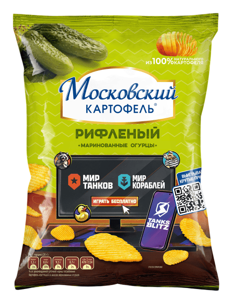 КАРТОФЕЛЬ ХРУСТЯЩИЙ МОСКОВСКИЙ КАРТОФЕЛЬ 120Г РИФЛЕНЫЙ СО ВКУС МАРИН ОГУРЦОВ