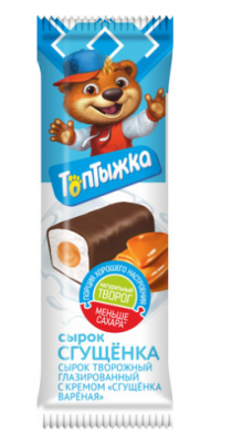 СЫРОК ТВОРОЖНЫЙ ТОПТЫЖКА 12% 40Г С КРЕМОМ СГУЩЕНКА ВАРЕНАЯ ГЛАЗИРОВАННЫЙ