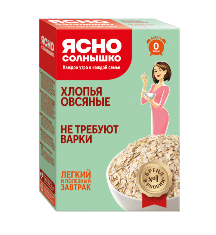 ХЛОПЬЯ ЯСНО СОЛНЫШКО 400Г ОВСЯНЫЕ НЕ ТРЕБ ВАРКИ Т/УП