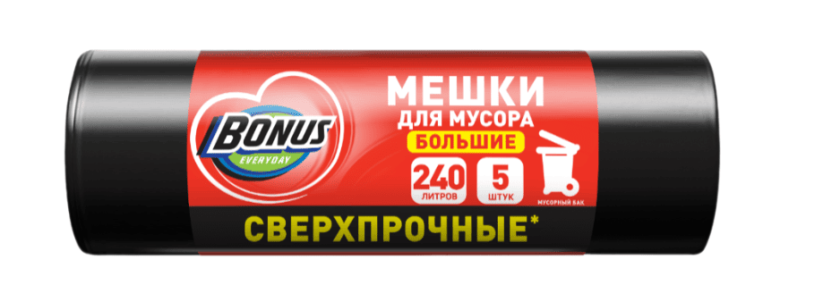 МЕШКИ Д/МУСОРА БОНУС 240Л*5ШТ 80*120СМ ЧЕРНЫЕ