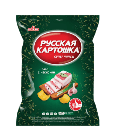 ЧИПСЫ РУССКАЯ КАРТОШКА 105Г СО ВКУСОМ САЛО С ЧЕСНОКОМ