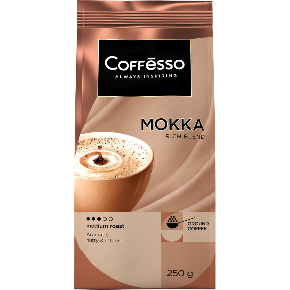КОФЕ КОФФЕССО МОККА 250Г ЖАРЕНЫЙ МОЛОТЫЙ ПАКЕТ