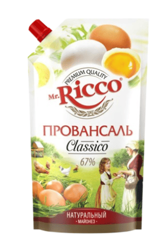 МАЙОНЕЗ МИСТЕР РИККО КЛАССИКО 400МЛ ПРОВАНСАЛЬ 67% ДОЙ-ПАК
