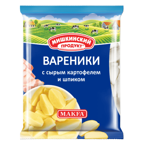 ВАРЕНИКИ МИШКИНСКИЙ ПРОДУКТ 350Г С СЫРЫМ КАРТОФЕЛЕМ И ШПИКОМ