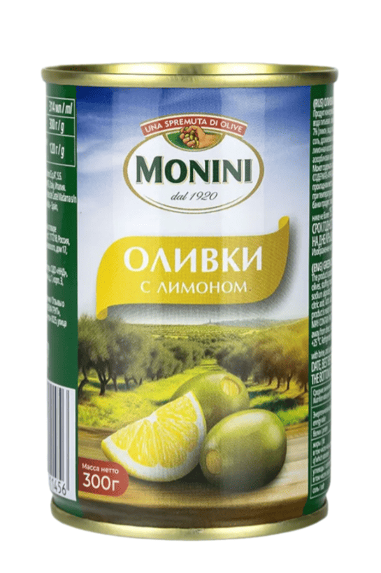 ОЛИВКИ МОНИНИ 300Г С ЛИМОНОМ ЖБ КЛЮЧ