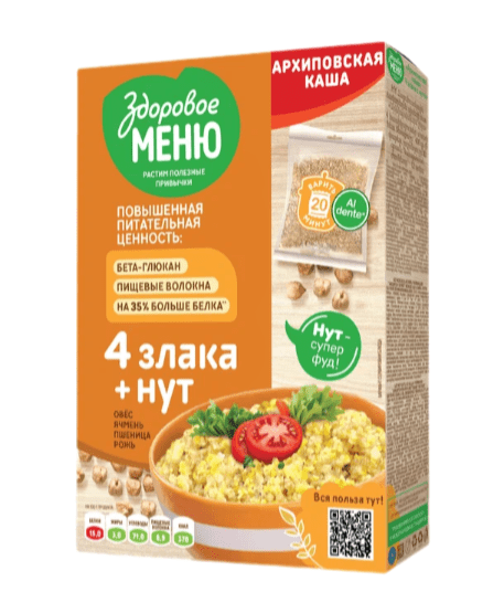 КАША ЗДОРОВОЕ МЕНЮ 400Г АРХИПОВСКАЯ 4 ЗЛАКА С НУТОМ КОРОБКА