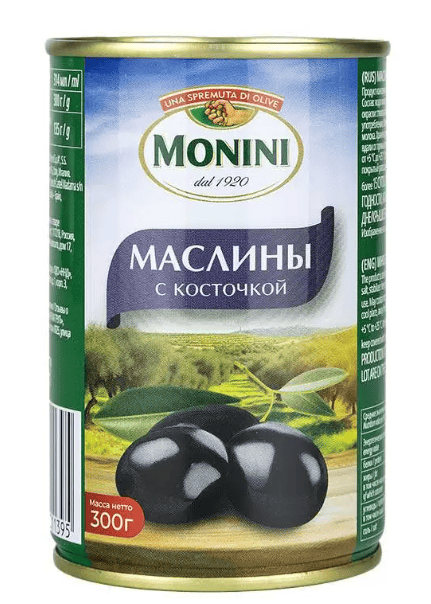 МАСЛИНЫ МОНИНИ 300Г С КОСТОЧКОЙ ЖБ С КЛЮЧОМ