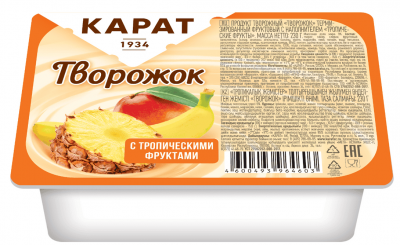 ПРОДУКТ ТВОРОЖНЫЙ КАРАТ ТВОРОЖОК 230Г ФРУКТОВЫЙ С НАПОЛ ТРОП ФРУКТЫ 9% ПЛ