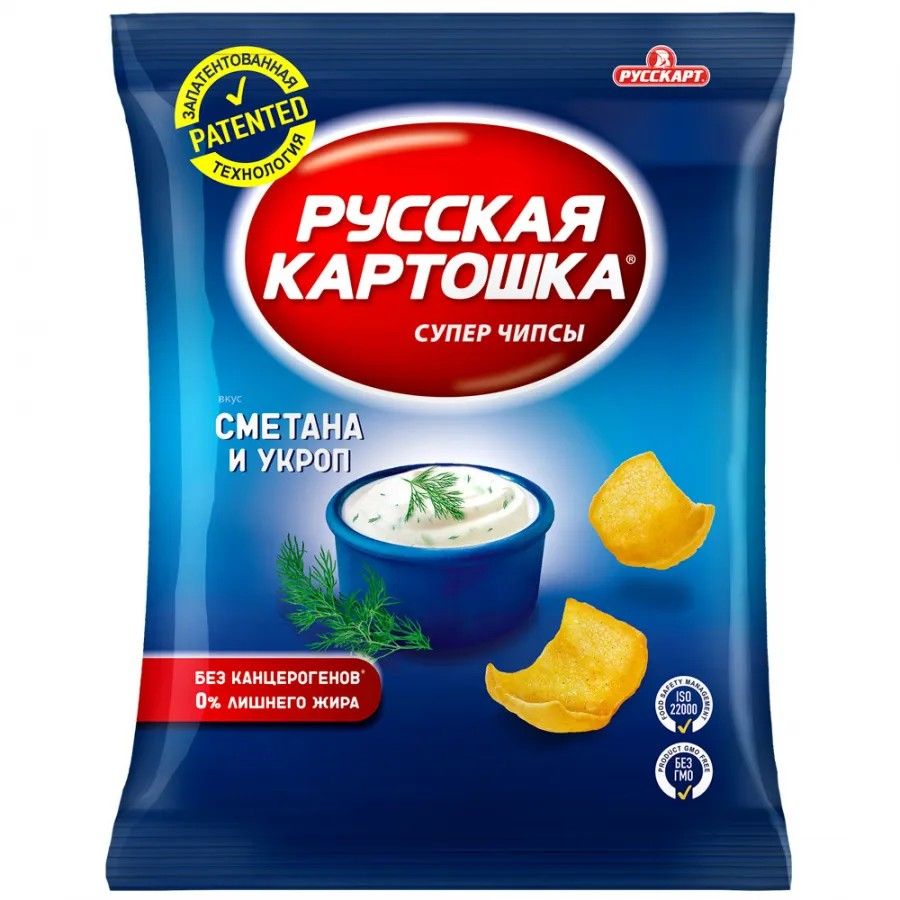 ЧИПСЫ РУССКАЯ КАРТОШКА 140Г СО ВКУСОМ СМЕТАНА И УКРОП