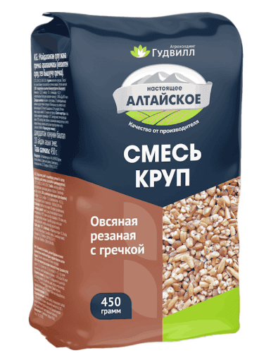 КРУПА ГУДВИЛЛ 450Г СМЕСЬ КРУП ОВСЯНАЯ И ГРЕЧНЕВАЯ ЯДРИЦА ВАР ПАК