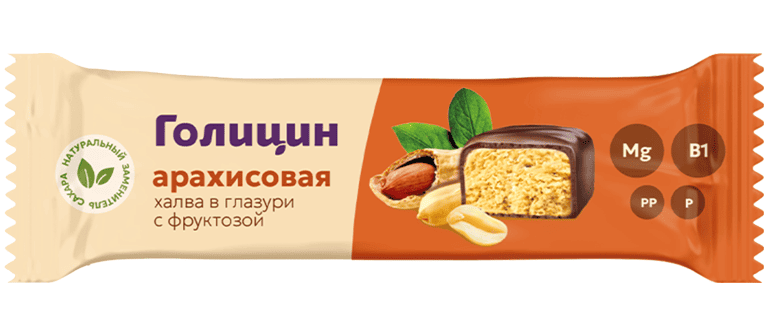 ХАЛВА ГОЛИЦИН 68Г АРАХИСОВАЯ В ШОКОЛ ГЛАЗУРИ С ФРУКТОЗОЙ
