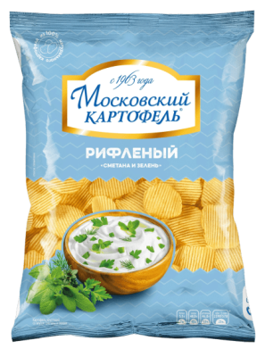 КАРТОФЕЛЬ ХРУСТЯЩИЙ МОСКОВСКИЙ КАРТОФЕЛЬ 150Г СО ВКУСОМ СМЕТАНЫ И ЗЕЛЕНИ