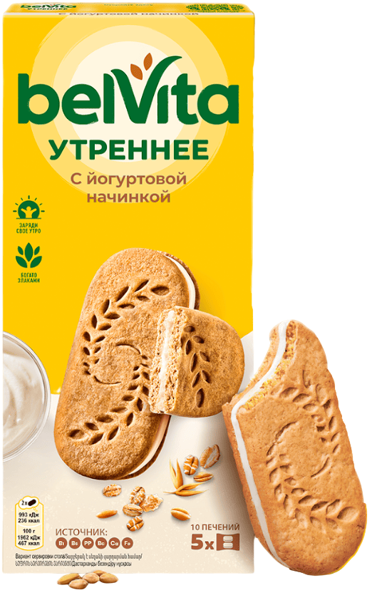 ПЕЧЕНЬЕ БЕЛВИТА УТРЕННЕЕ СЭНДВИЧ 253Г С ЦЕЛЬНЫМИ ЗЛАКАМИ И ЙОГУРТ НАЧИНКОЙ ВИТАМ