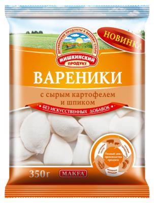 ВАРЕНИКИ МИШКИНСКИЙ ПРОДУКТ 350Г С СЫРЫМ КАРТОФЕЛЕМ И ШПИКОМ