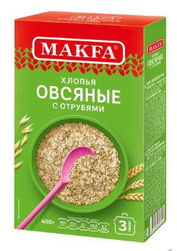 ХЛОПЬЯ МАКФА 400Г ОВСЯНЫЕ С ОТРУБЯМИ ТВ