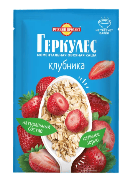 КАША РУССКИЙ ПРОДУКТ ГЕРКУЛЕС ОВСЯНАЯ С КЛУБНИКОЙ 35Г