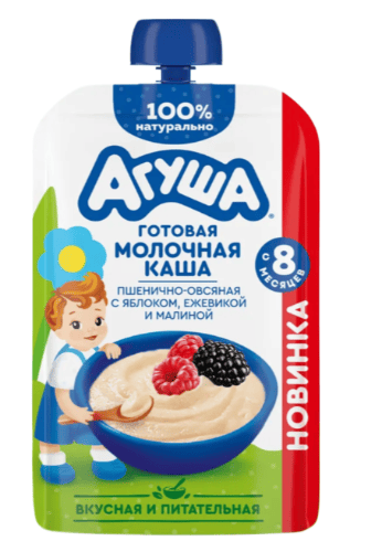 КАША АГУША 100Г МОЛОЧ ПШЕНИЧНО-ОВСЯНАЯ С ЯБЛОКОМ ЕЖЕВИКОЙ И МАЛИНОЙ СТЕРИЛИЗ