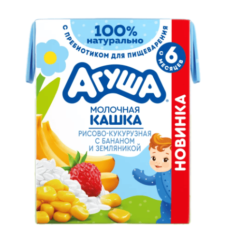 КАША АГУША ВСТАВАЙ-КА 2% 200МЛ МОЛОЧ РИСОВО-КУКУРУЗ С БАНАНОМ И ЗЕМЛЯН С ПРЕБИОТ