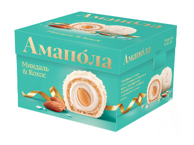 КОНФЕТЫ АМАПОЛА ВАФЕЛЬНЫЕ ГЛАЗИРОВАННЫЕ МИНДАЛЬ КОКОС 100Г